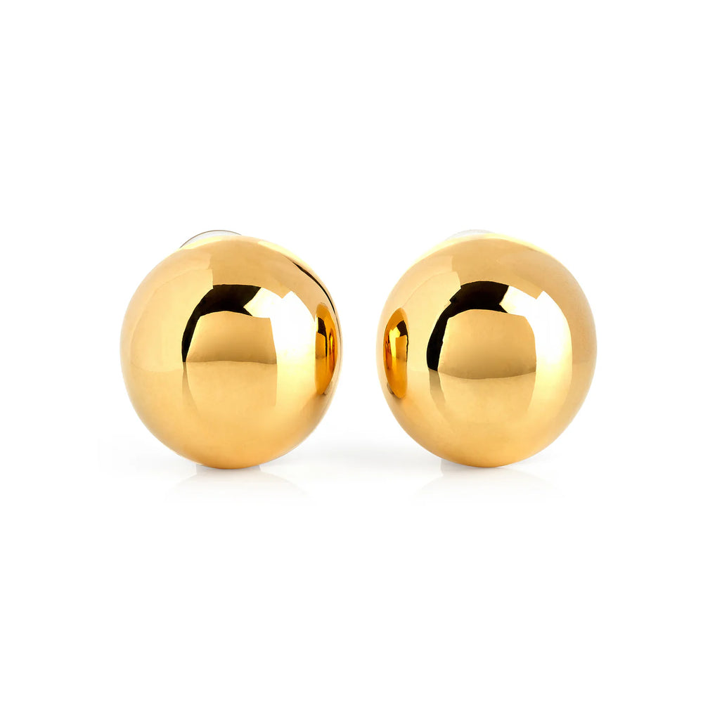 Kenneth Jay Lane Domed Button Clip Earrings in Polished Gold - Mildred Hoit