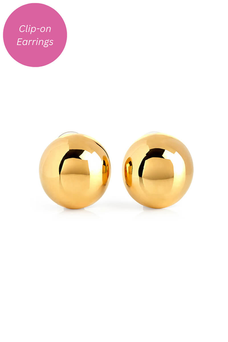 Kenneth Jay Lane Domed Button Clip Earrings in Polished Gold