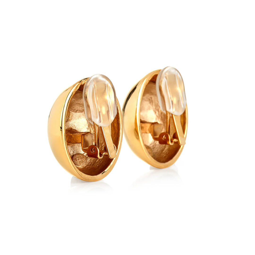 Kenneth Jay Lane Domed Button Clip Earrings in Polished Gold