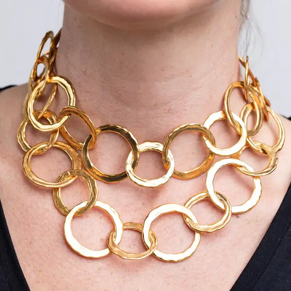 Kenneth Jay Lane Satin Gold Circle Link Necklace - Mildred Hoit