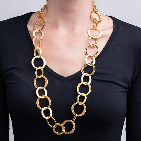 Kenneth Jay Lane Satin Gold Circle Link Necklace - Mildred Hoit