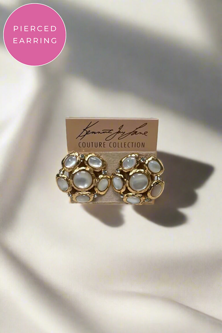 Kenneth Jay Lane Satin Gold & Crystal with Pearl Earring