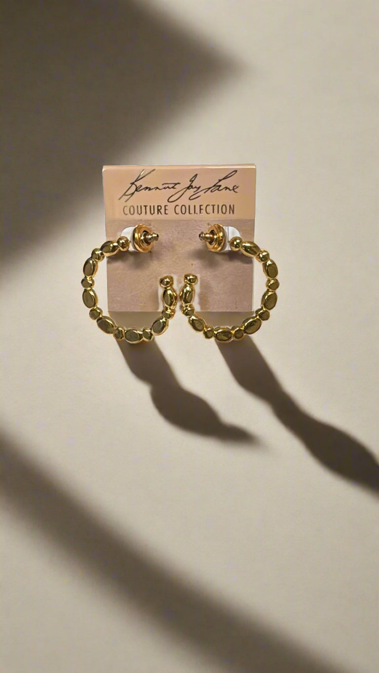 Kenneth Jay Lane Gold Hoop Disc Back Post Earrings - Mildred Hoit