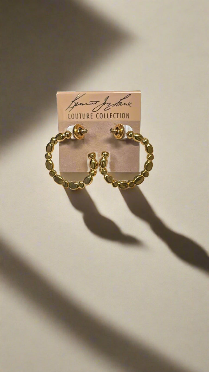 Kenneth Jay Lane Gold Hoop Disc Back Post Earrings - Mildred Hoit