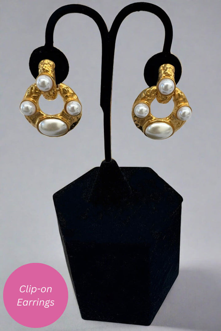 Kenneth Jane Lane Satin Gold and Pearl Doorknocker Earrings