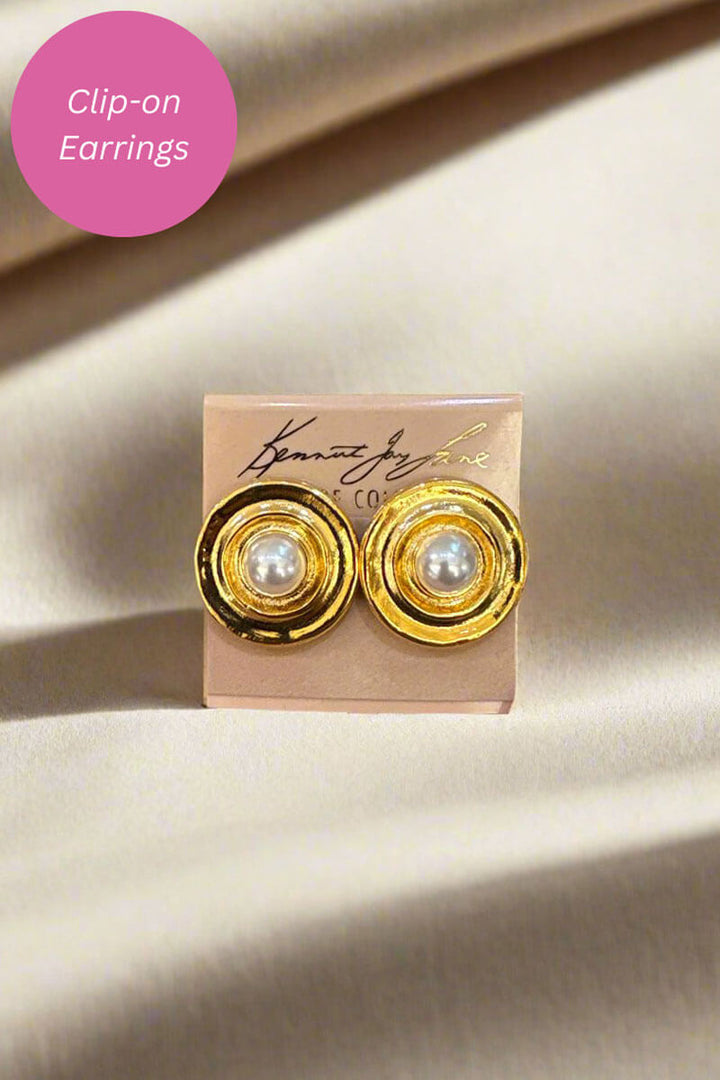 Kenneth Jay Lane Gold Earring with White Pearl Center Earrings