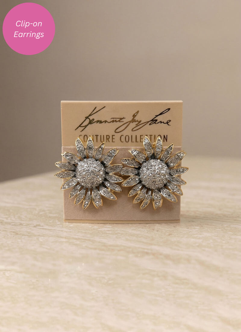 Kenneth Jay Lane Antique Gold & Rhine Daisy Clip Earrings - Mildred Hoit