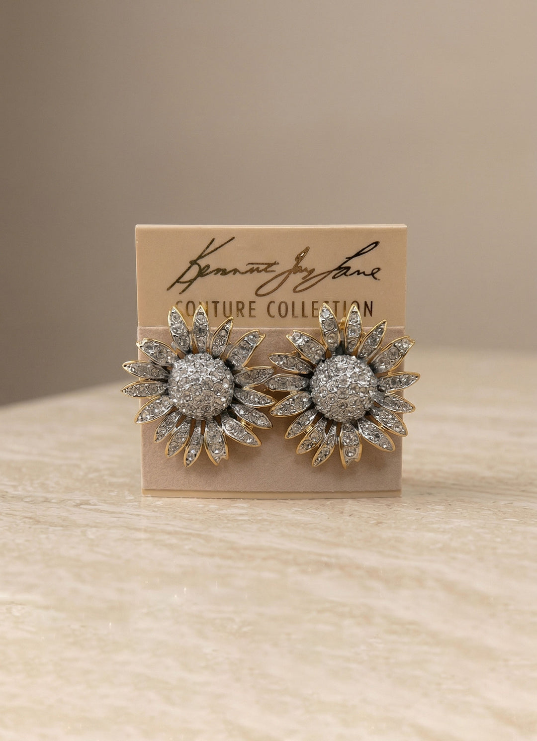 Kenneth Jay Lane Antique Gold & Rhine Daisy Clip Earrings - Mildred Hoit