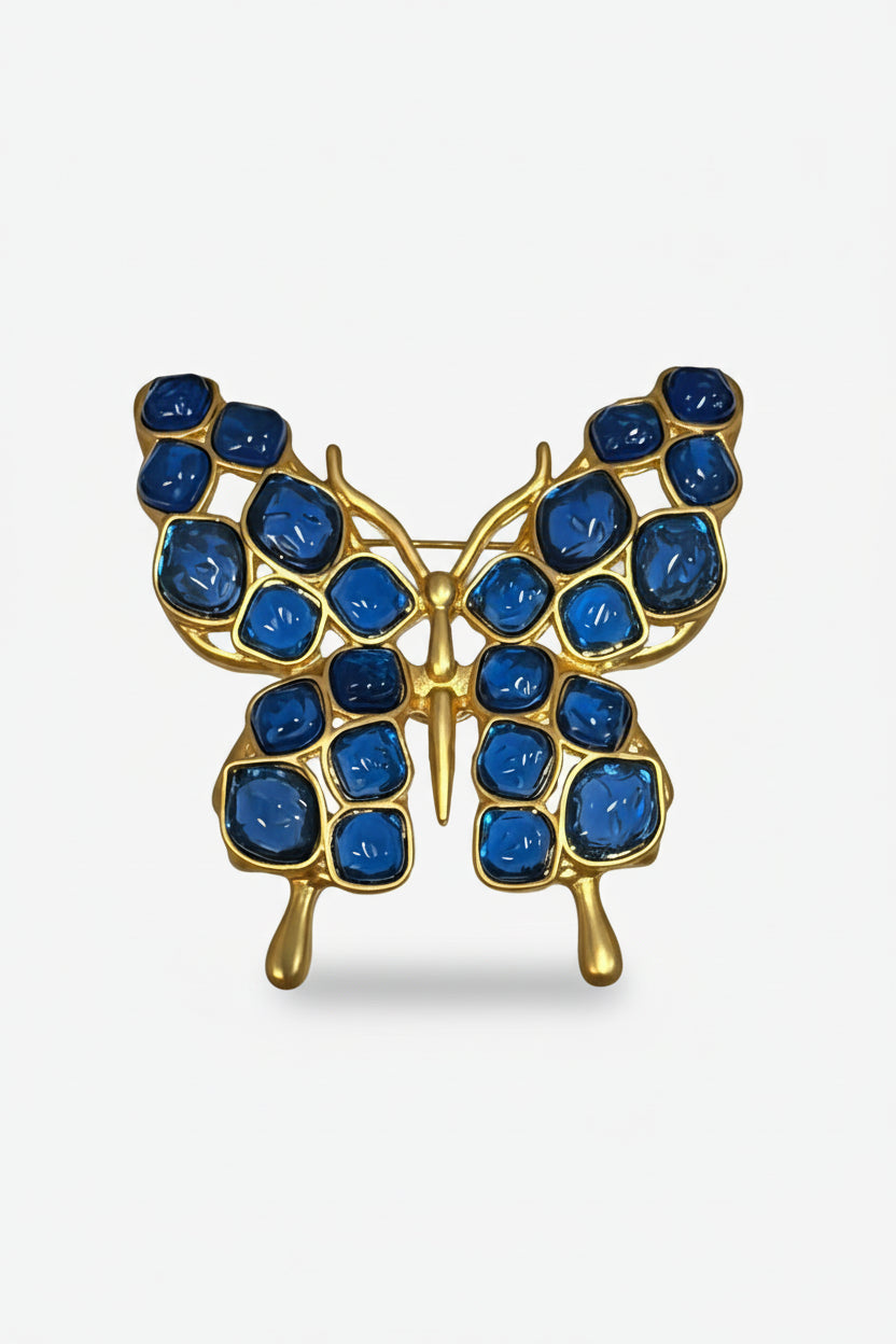 Kenneth Jay Lane Gold Butterfly Pin with Blue Stones - Mildred Hoit