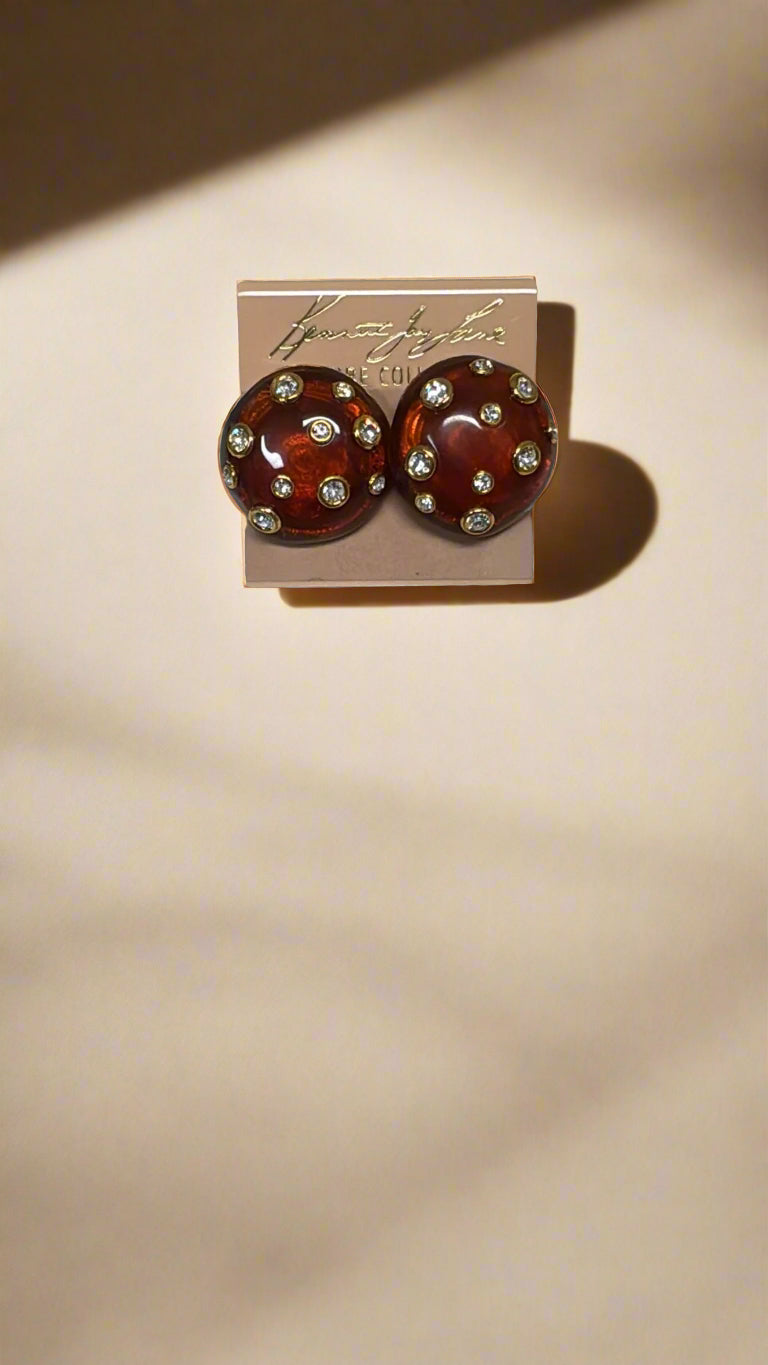 Kenneth Jay Lane Tortoise Domed Earring with Crystals