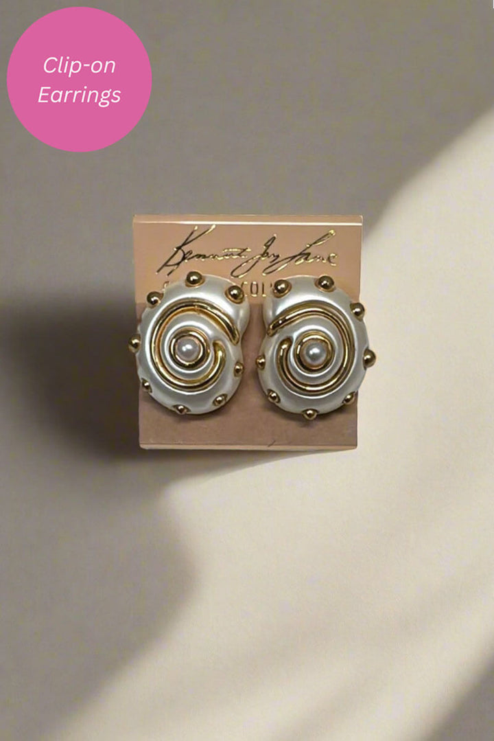 Kenneth Jay Lane Dotted Pearl Snail Clip-On Earring