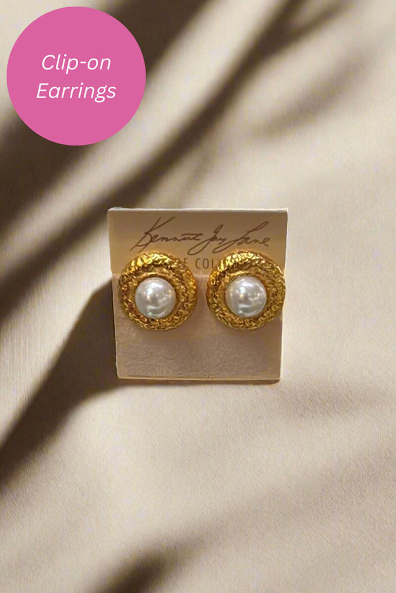 Kenneth Jay Lane Gold with Pearl Button Earring - Mildred Hoit