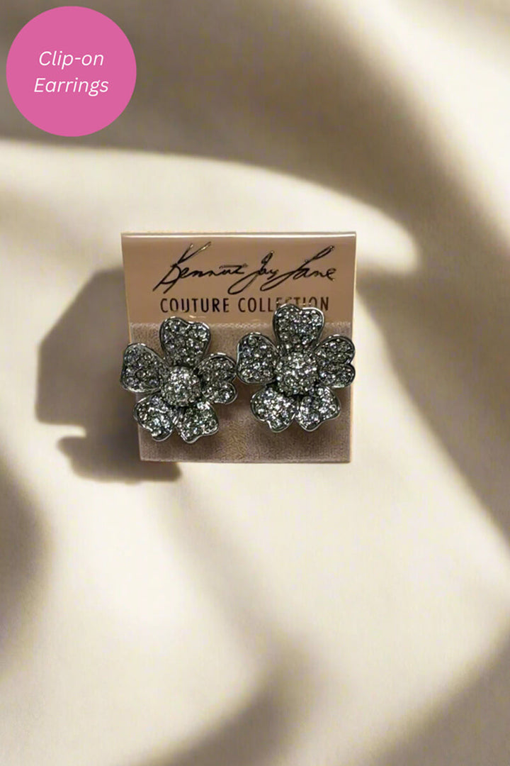 Kenneth Jay Lane Silver & Crystal Flower Clip Earring