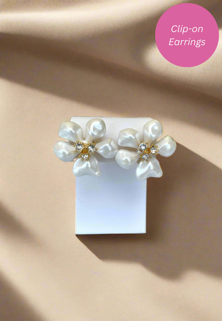 Kenneth Jay Lane Pearl Flower With Crystal Center Earrings