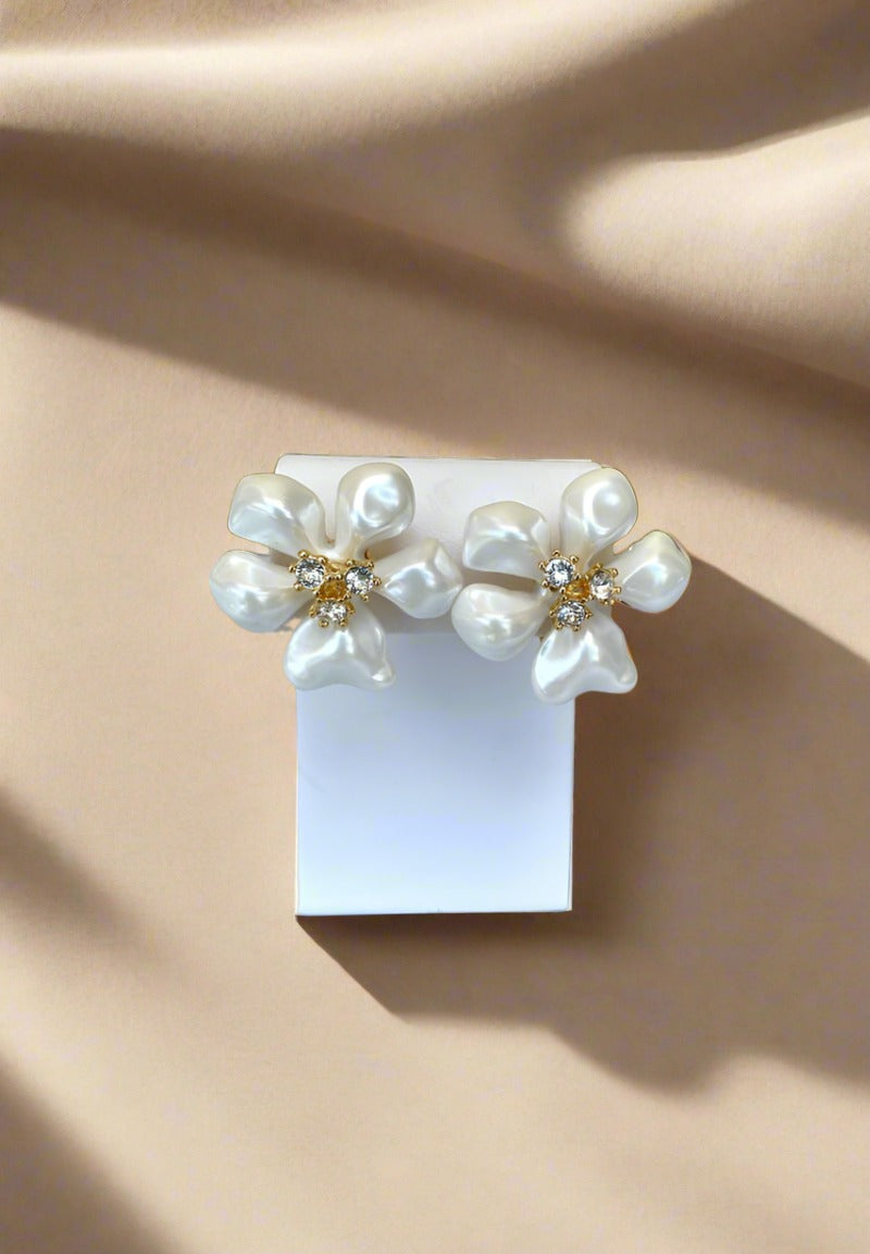 Kenneth Jay Lane Pearl Flower With Crystal Center Earrings available at Mildred Hoit in Palm Beach.