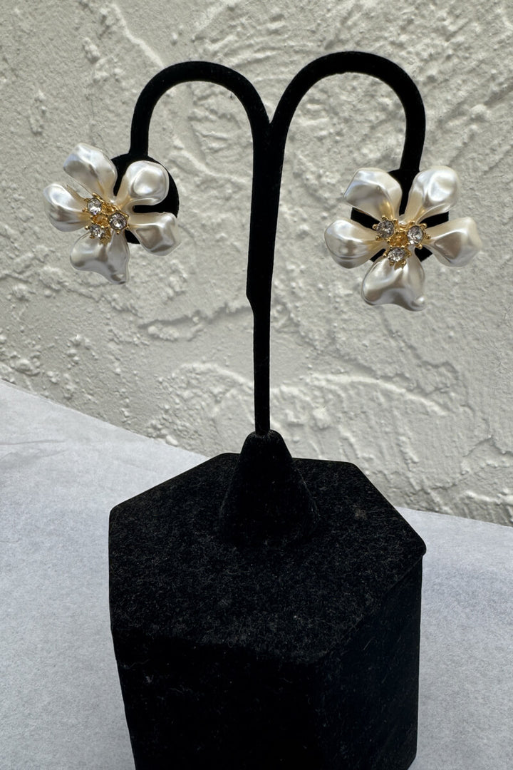 Kenneth Jay Lane Pearl Flower With Crystal Center Earrings - Mildred Hoit