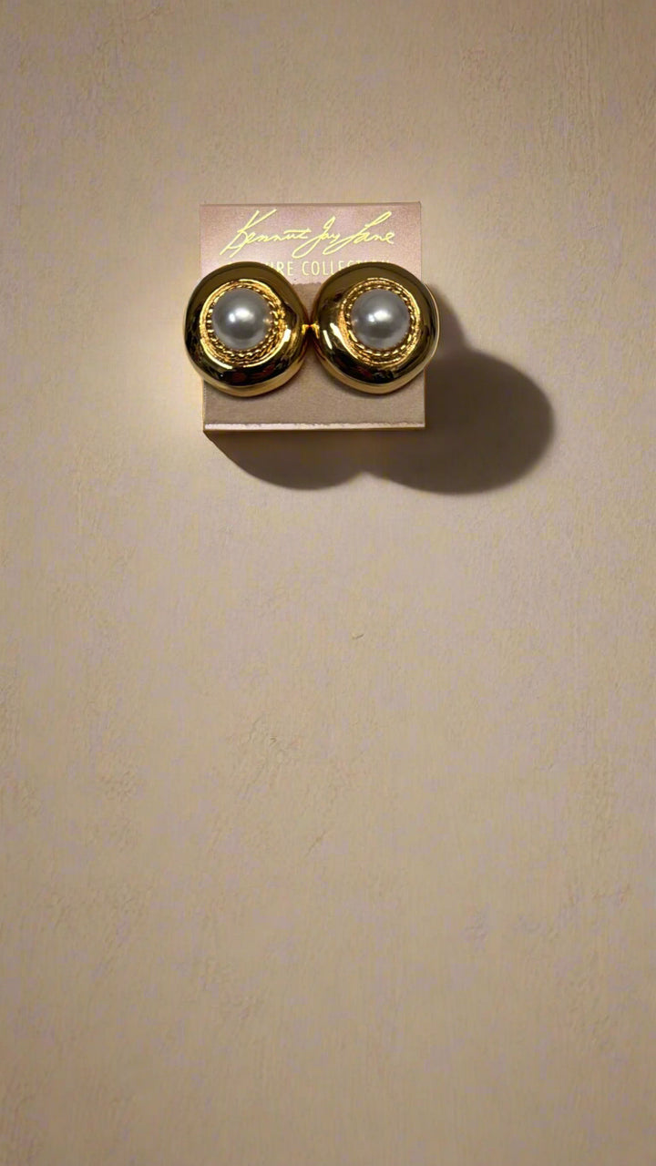 Kenneth Jay Lane Pearl Center Pierced Earring - Mildred Hoit