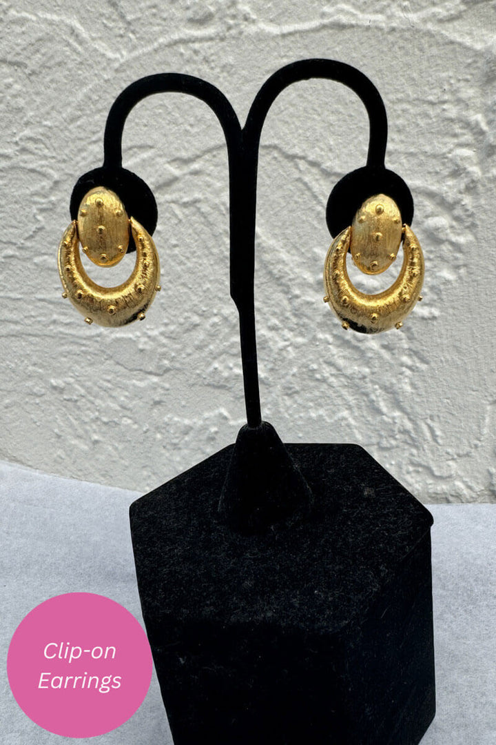 Kenneth Jay Lane Gold Doorknocker Earring with Gold Dots