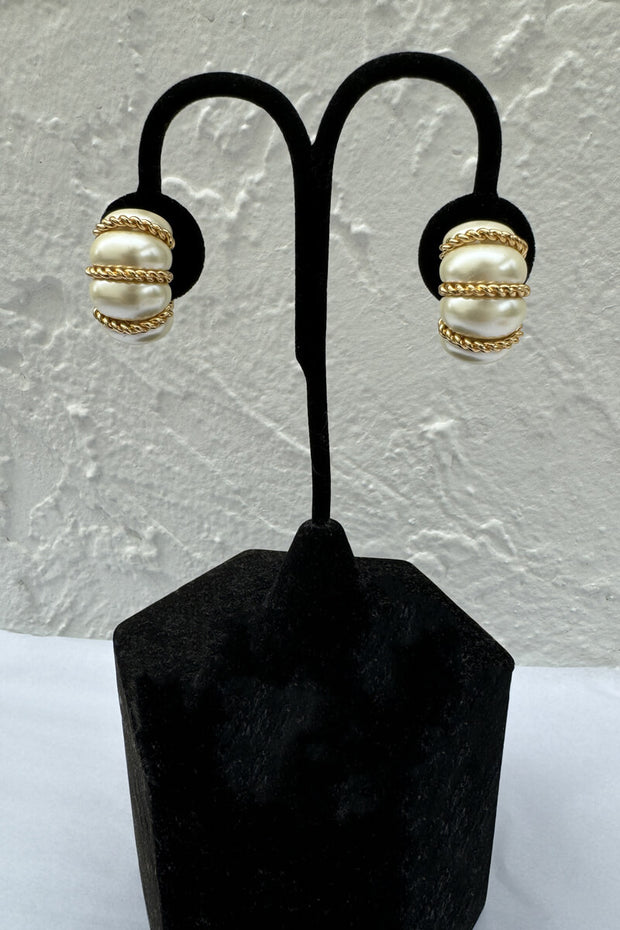 Kenneth Jay Lane Pearl and Gold Shrimp-Style Earring