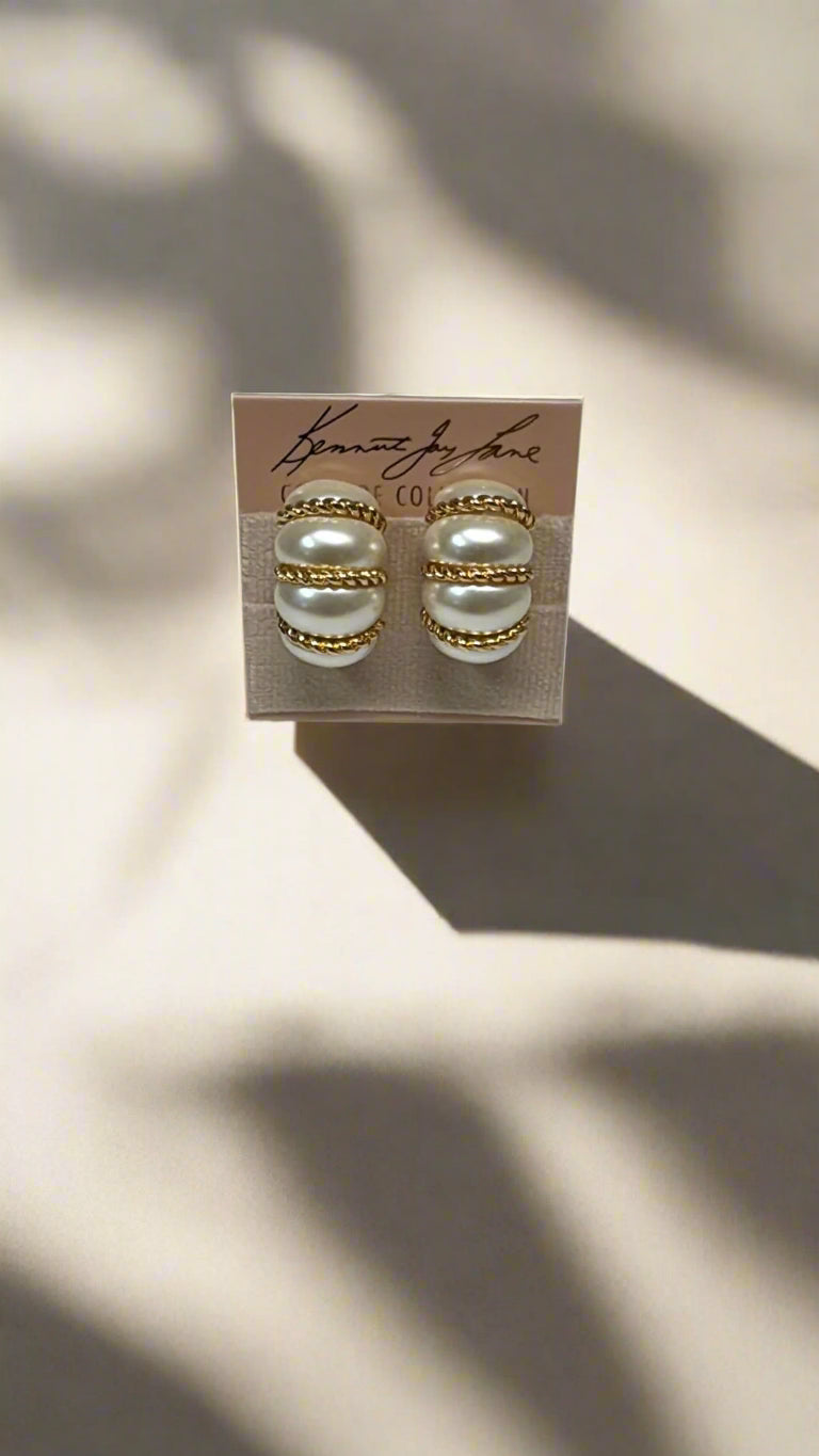 Kenneth Jay Lane Gold Wire Wrapped Pearl Earring - Mildred Hoit