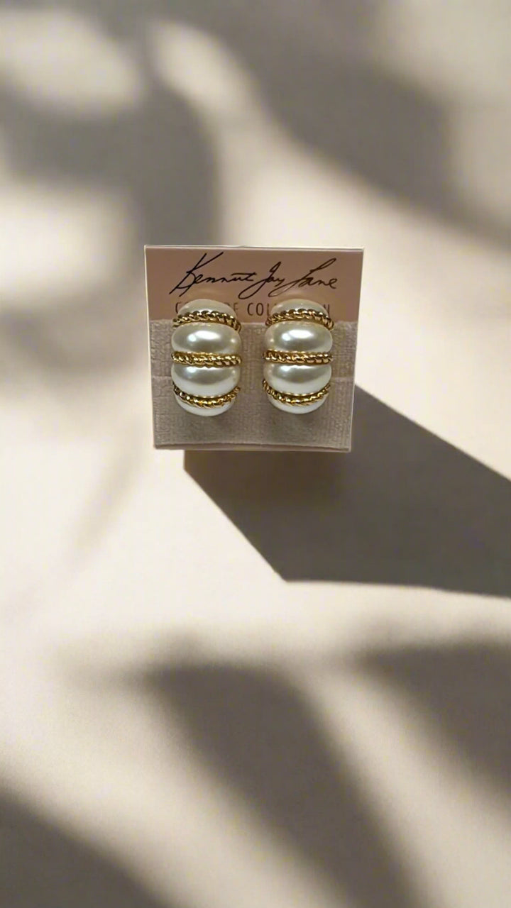 Kenneth Jay Lane Gold Wire Wrapped Pearl Earring - Mildred Hoit