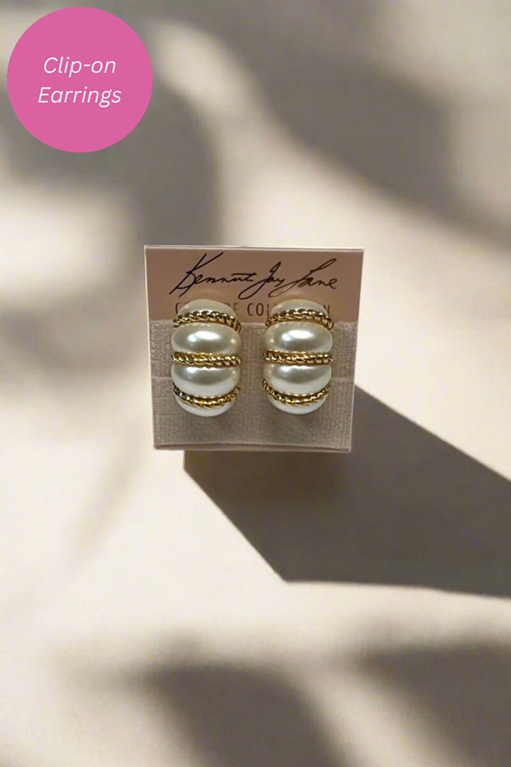 Kenneth Jay Lane Gold Wire Wrapped Pearl Earring
