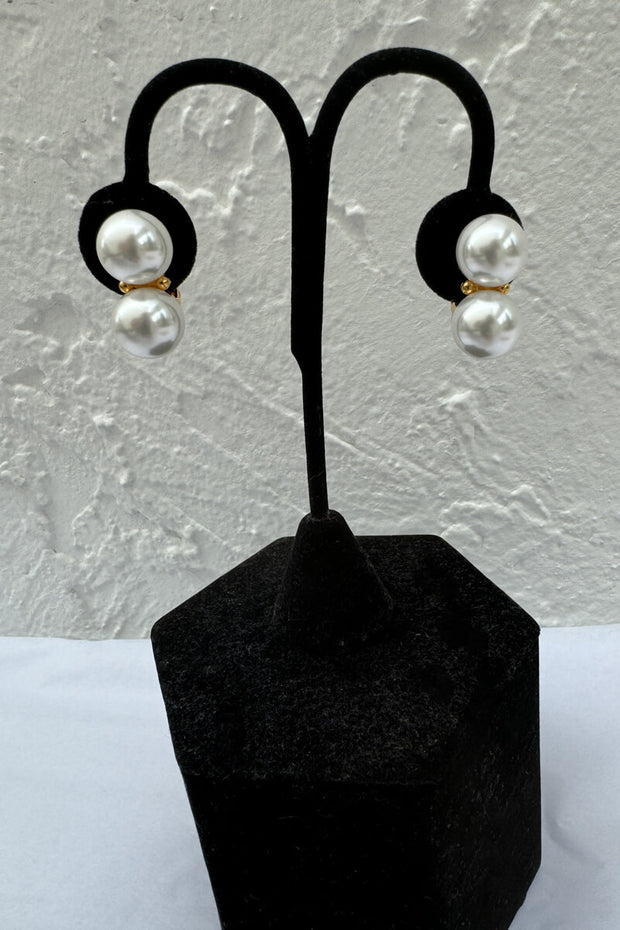 Kenneth Jay Lane Double Pearl Earring with Gold