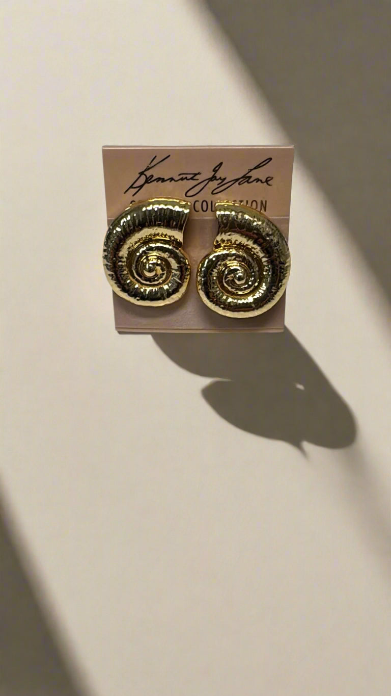 Kenneth Jay Lane Gold Shell Clip-On Earrings - Mildred Hoit