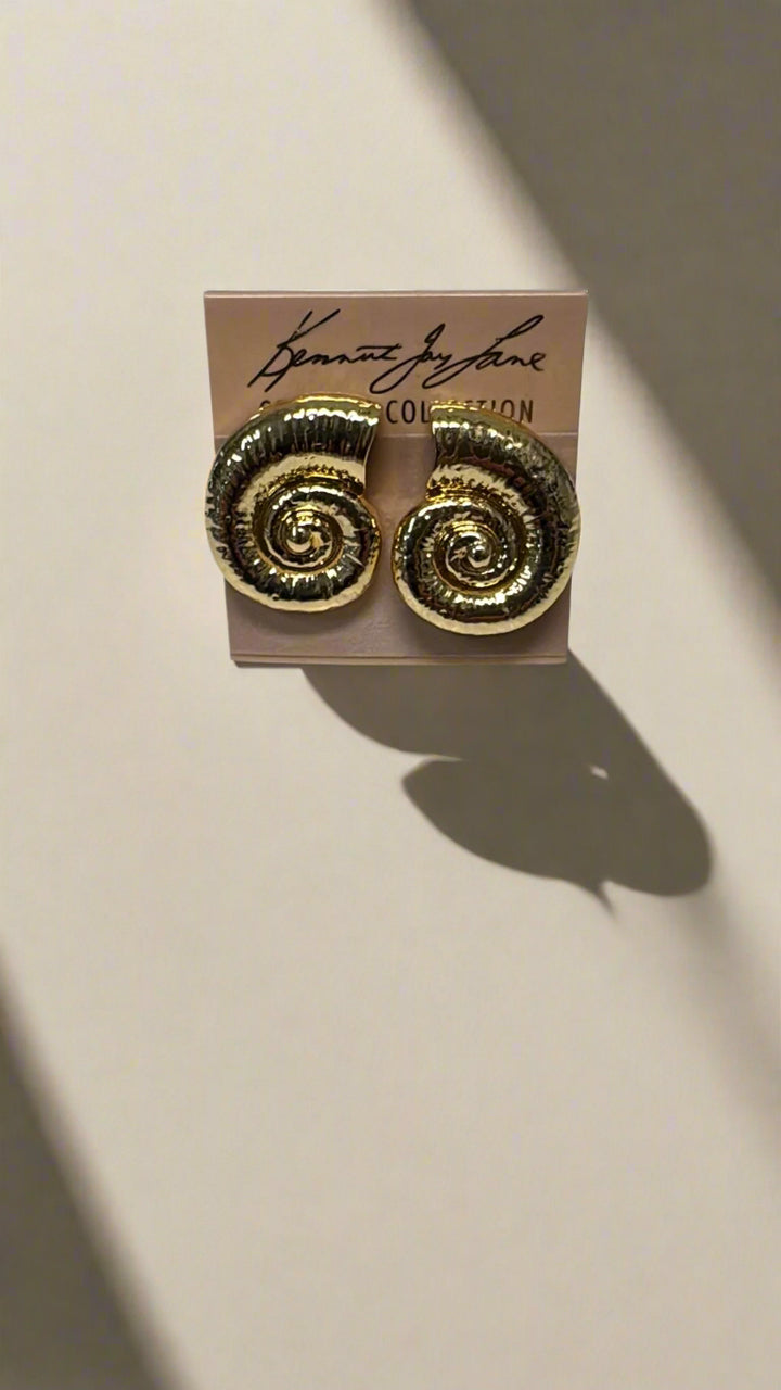 Kenneth Jay Lane Gold Shell Clip-On Earrings - Mildred Hoit