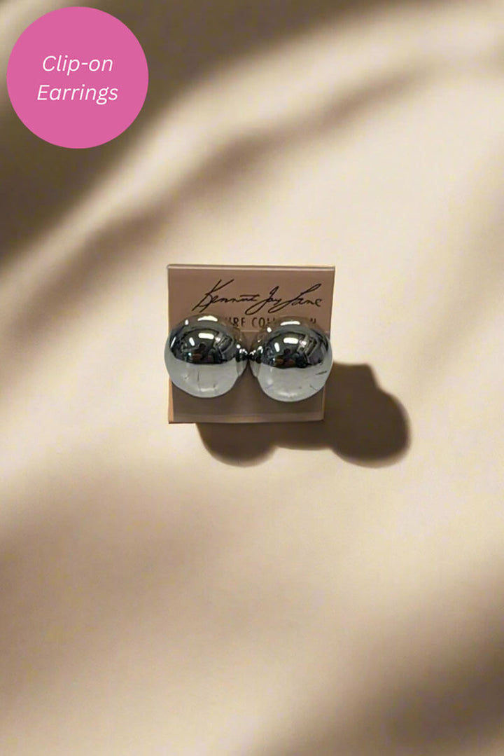 Kenneth Jay Lane Polished Silver Button Clip Earrings