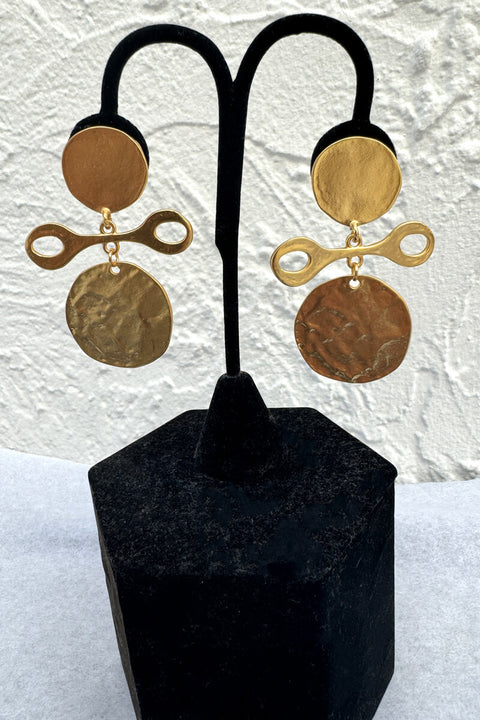 Kenneth Jay Lane Satin Gold Coin Drop Earring available at Mildred Hoit in Palm Beach.