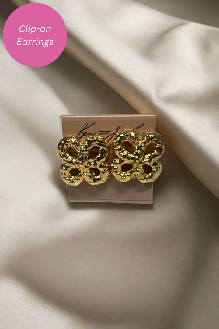 Kenneth Jay Lane Gold Clover Cross Button Clip Earrings