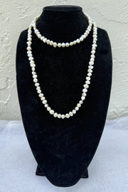 Kenneth Jay Lane 48" White Pearl Necklace with Gold Clasp