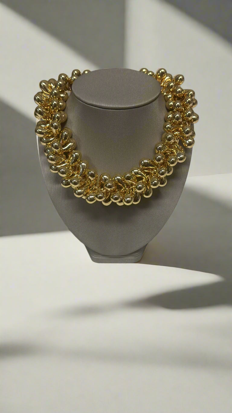 Kenneth Jay Lane Gold Wavy Teardrops Cluster Necklace - Mildred Hoit