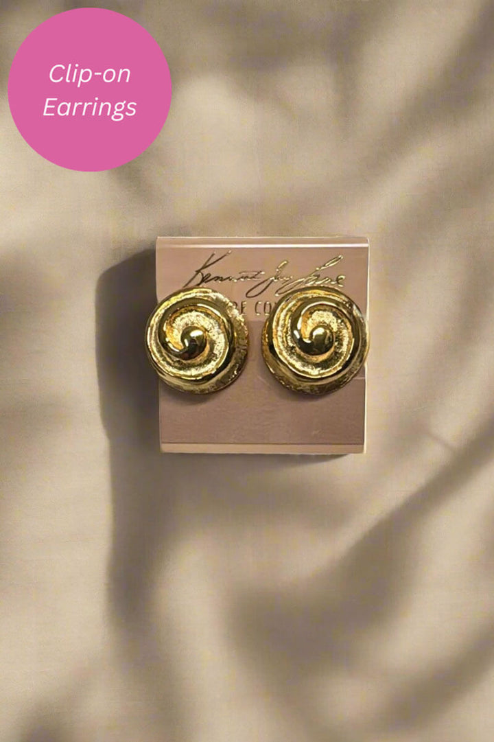 Kenneth Jay Lane Gold Swirl Button Clip Earrings