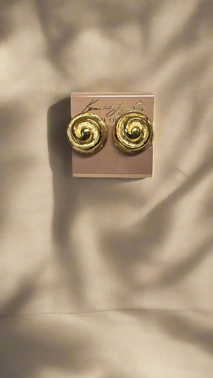 Kenneth Jay Lane Gold Swirl Button Clip Earrings - Mildred Hoit