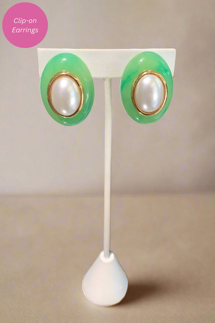 Kenneth Jay Lane Jade with Pearl Oval Earrings