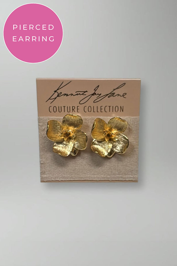 Kenneth Jay Lane Gold Flower Pierced Earrings