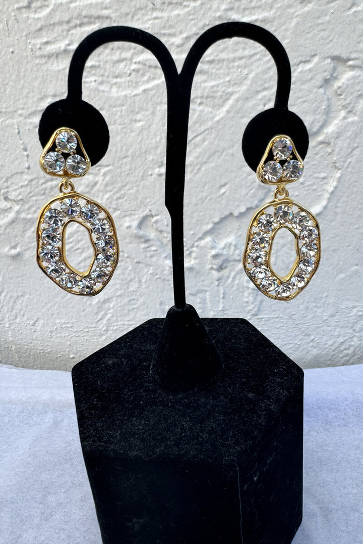 Kenneth Jay Lane Gold and Crystal Drop Earring - Mildred Hoit