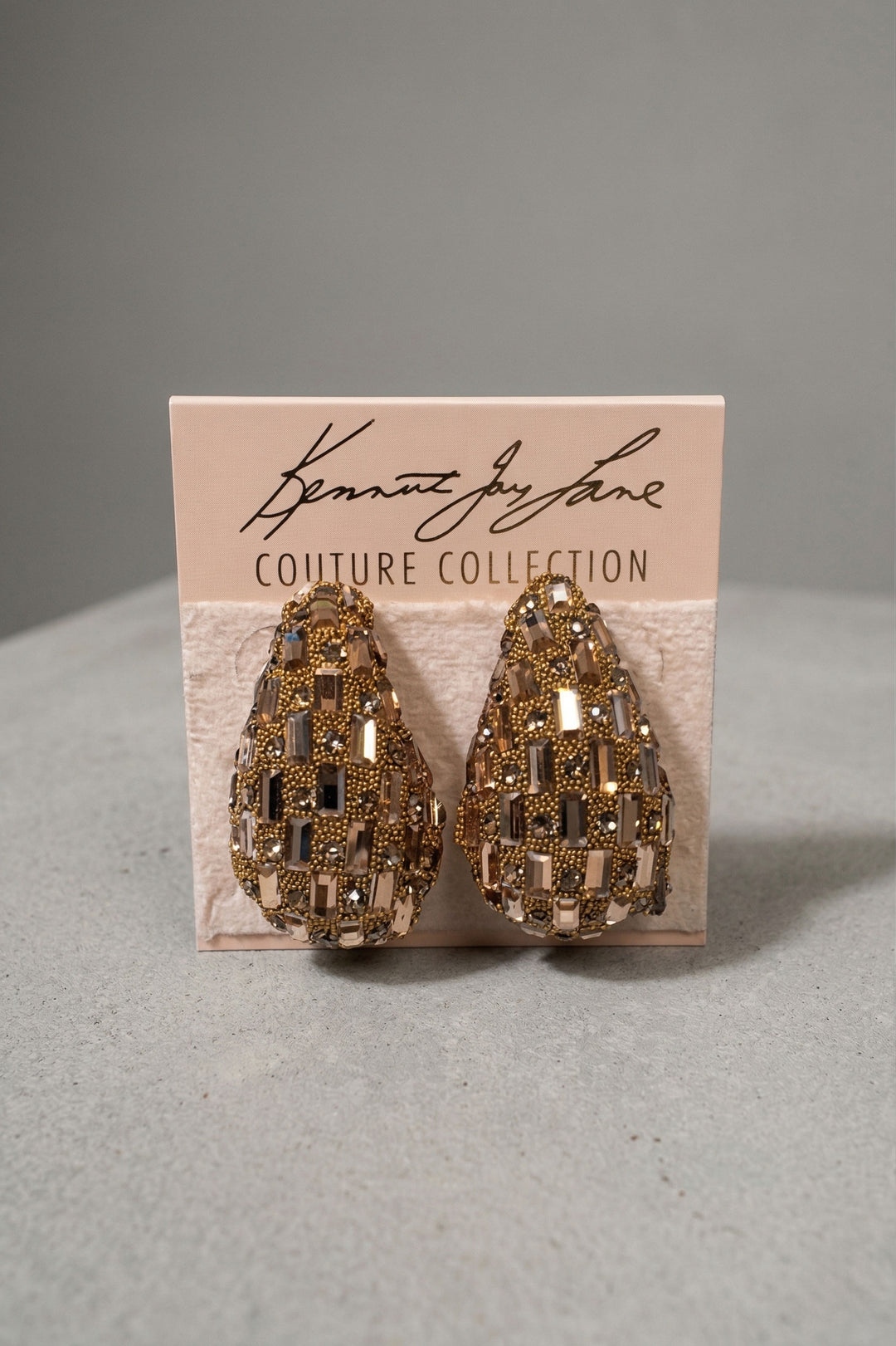 Kenneth Jay Lane Gold Crystal with Baguettes Teardrop Earrings - Mildred Hoit