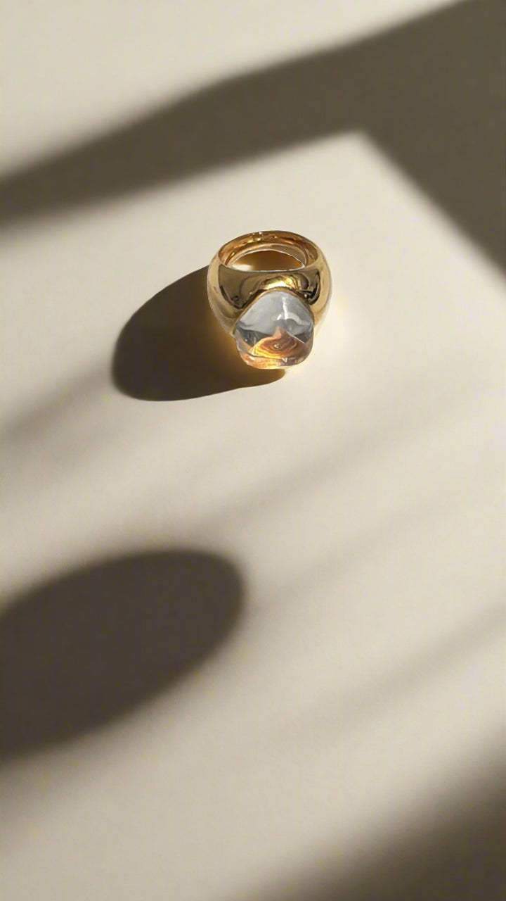 Kenneth Jay Lane Polished Gold & Clear Cabochon Nugget Ring
