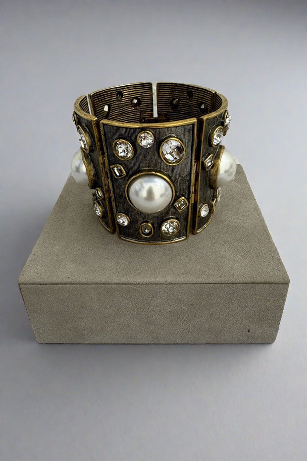 Kenneth Jay Lane Crystal and Pearl Cuff Bracelet available at Mildred Hoit in Palm Beach 2