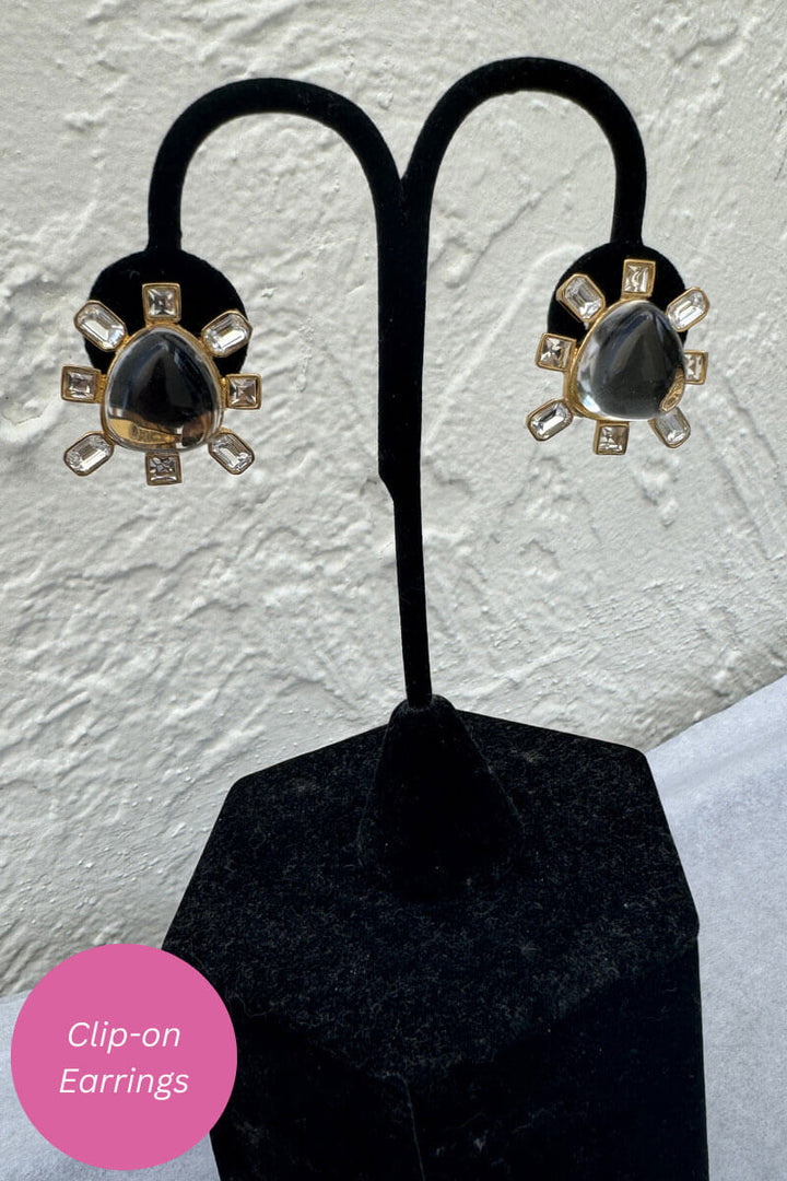 Kenneth Jay Lane Gold and Crystal Cabochon Earring