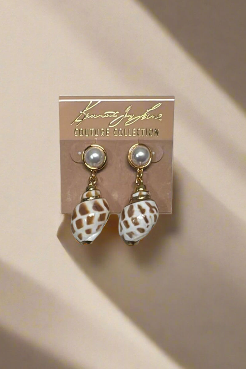 Kenneth Jay Lane Gold & Pearl Shell Drop Pierced Earrings - Mildred Hoit