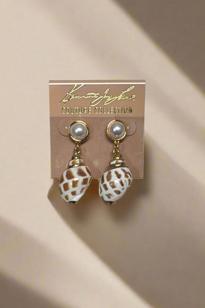 Kenneth Jay Lane Gold & Pearl Shell Drop Pierced Earrings - Mildred Hoit