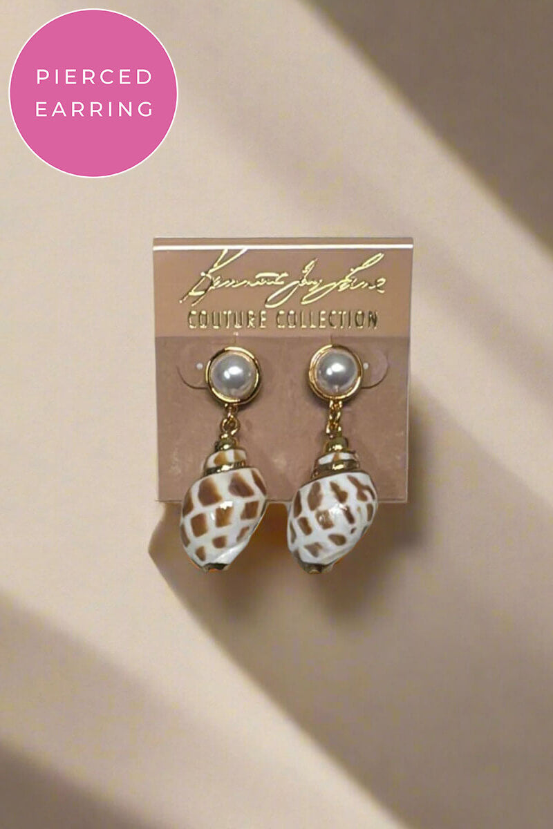 Kenneth Jay Lane Gold & Pearl Shell Drop Pierced Earrings