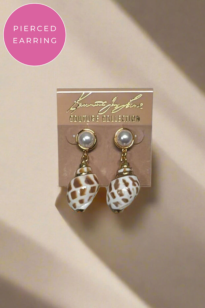 Kenneth Jay Lane Gold & Pearl Shell Drop Pierced Earrings