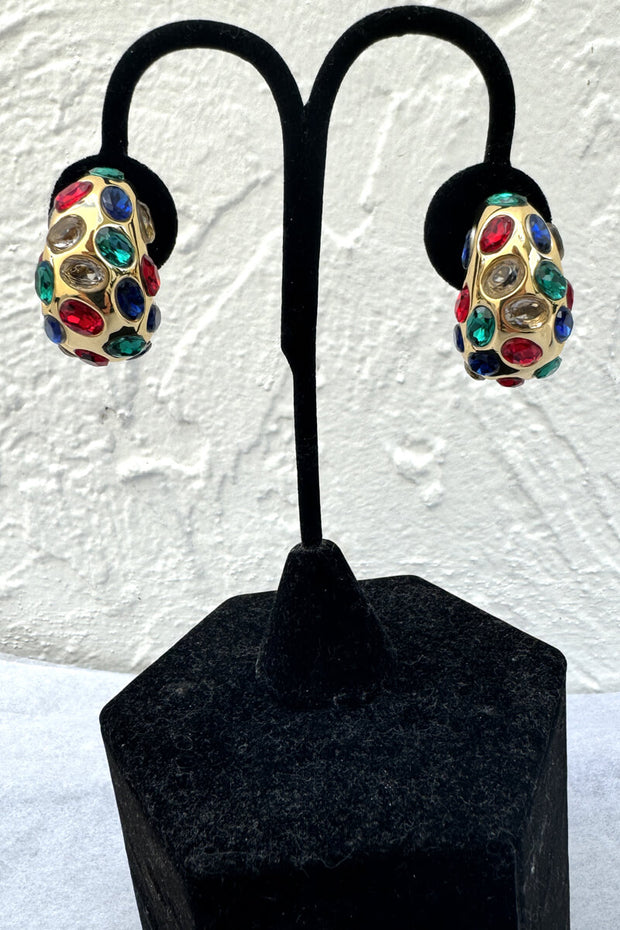 Kenneth Jay Lane Gold with Multi-Color Gemstone Earrings available at Mildred Hoit in Palm Beach.