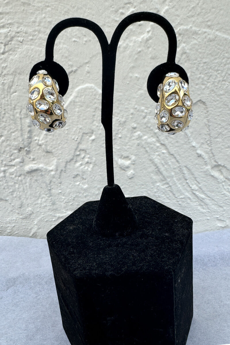 Kenneth Jay Lane Gold and Crystal Domed Earrings - Mildred Hoit