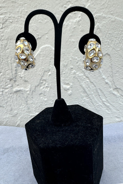 Kenneth Jay Lane Gold and Crystal Domed Earrings